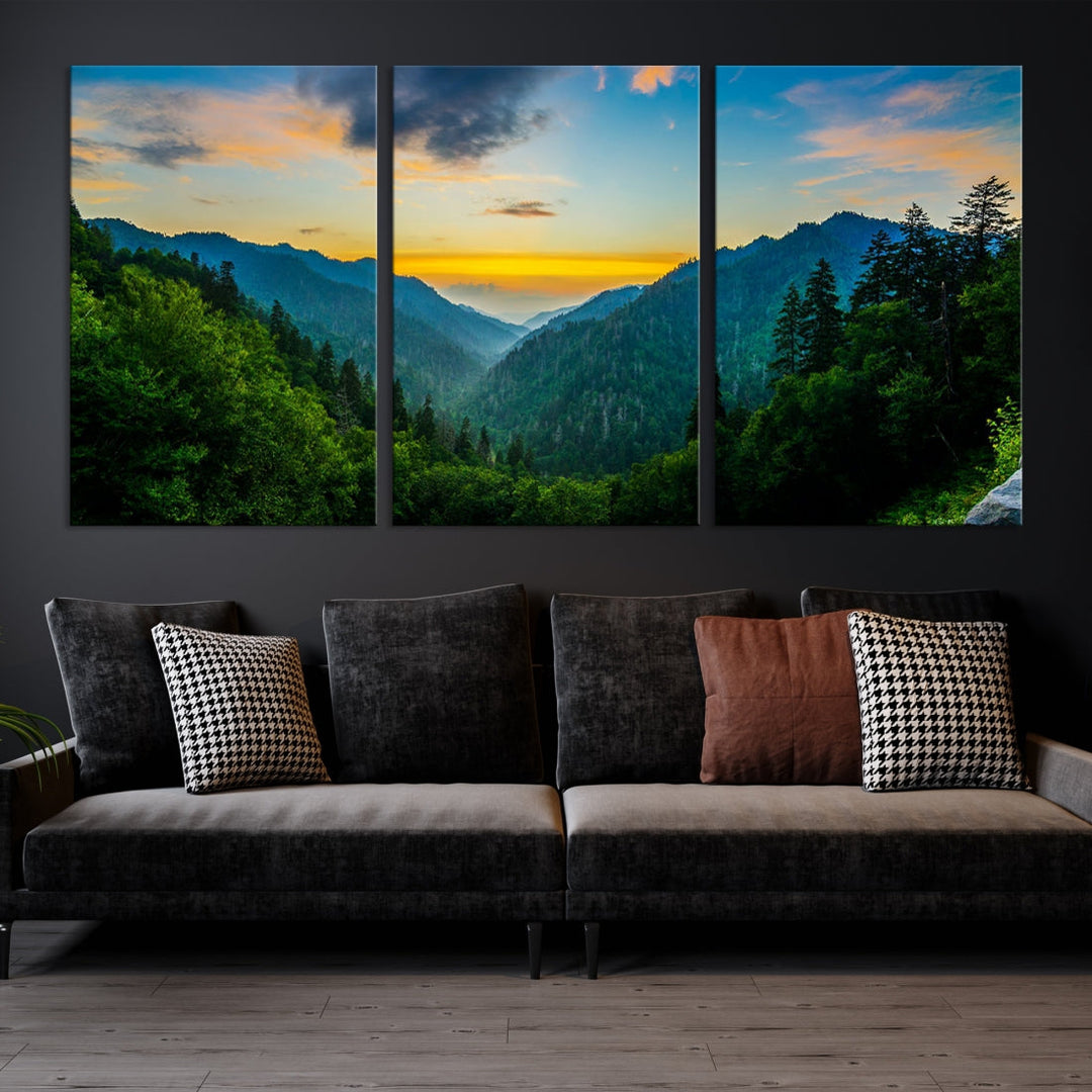 Glamorous Sunset View Mountain Landscape Canvas Wall Art Large Forest Print