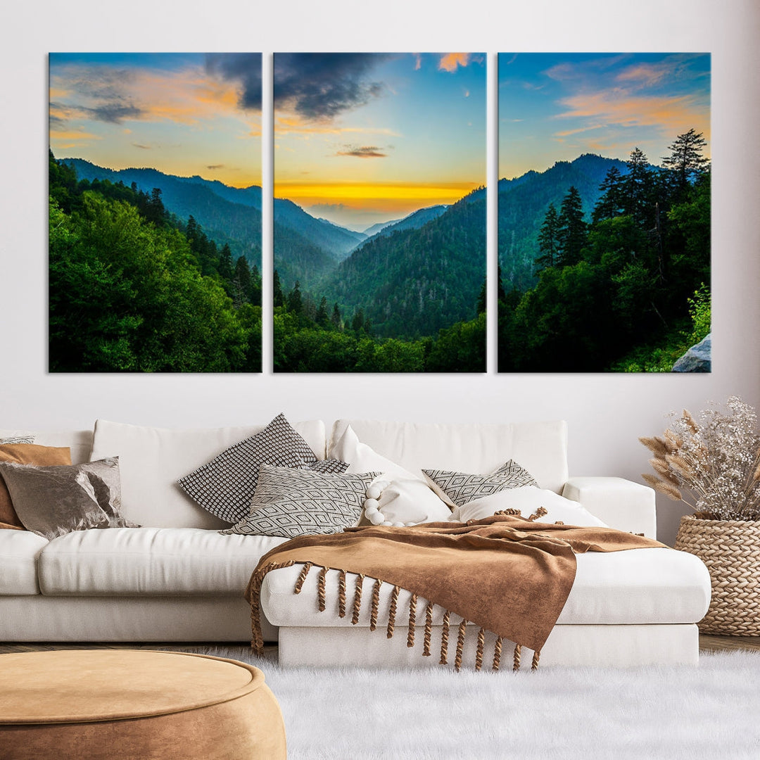 Glamorous Sunset View Mountain Landscape Canvas Wall Art Large Forest Print