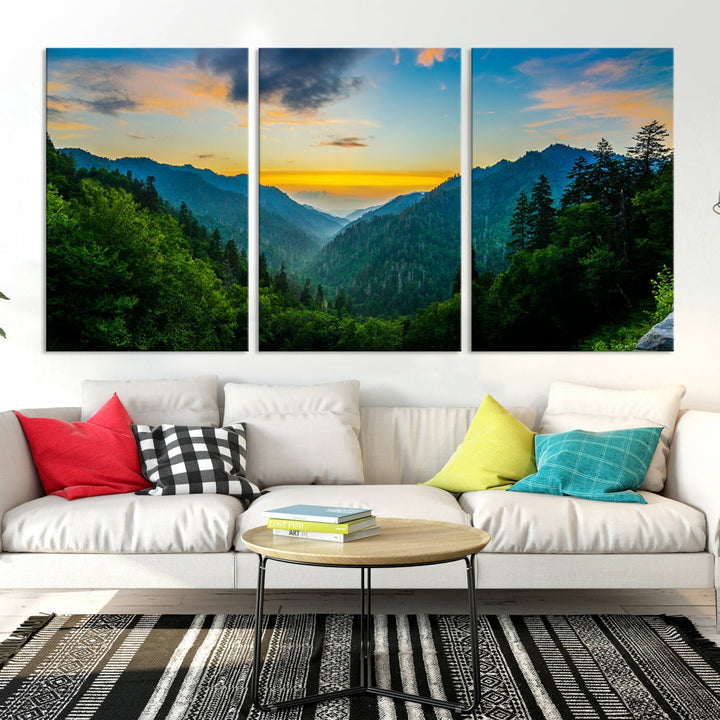 Glamorous Sunset View Mountain Landscape Canvas Wall Art Large Forest Print