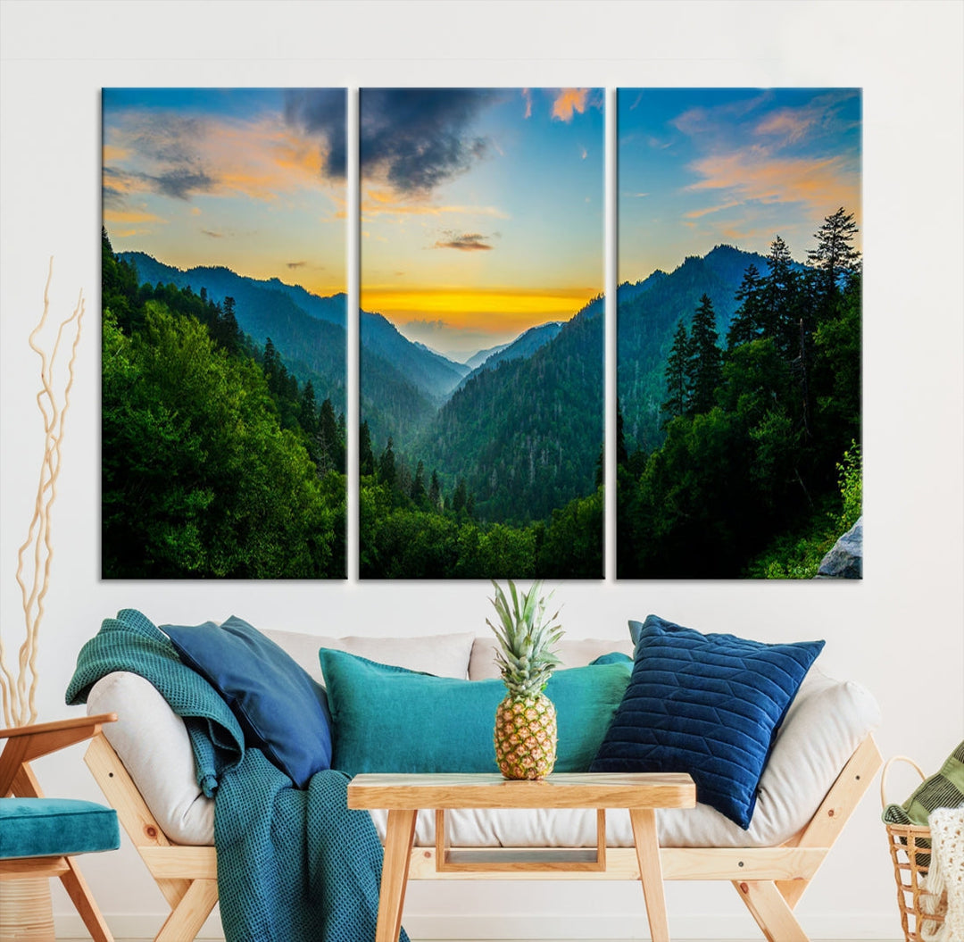 Glamorous Sunset View Mountain Landscape Canvas Wall Art Large Forest Print