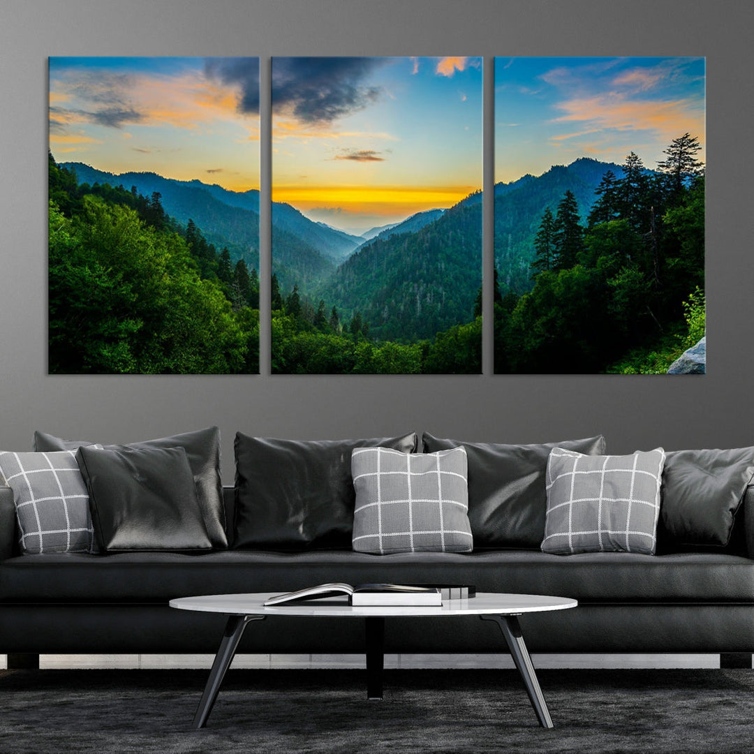 Glamorous Sunset View Mountain Landscape Canvas Wall Art Large Forest Print