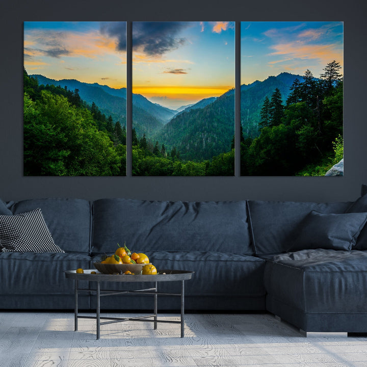 Glamorous Sunset View Mountain Landscape Canvas Wall Art Large Forest Print