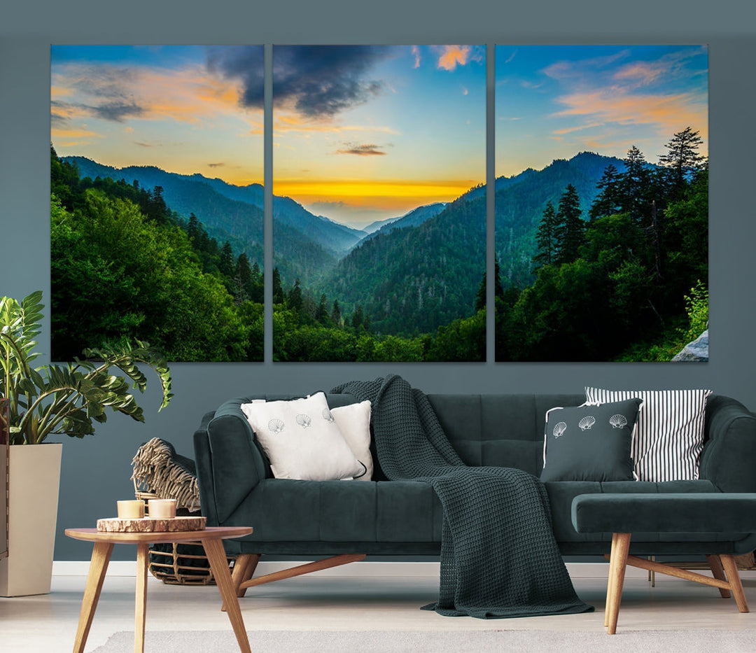 Glamorous Sunset View Mountain Landscape Canvas Wall Art Large Forest Print