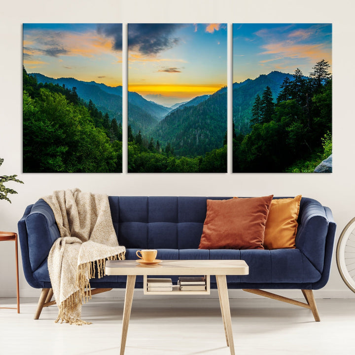 Glamorous Sunset View Mountain Landscape Canvas Wall Art Large Forest Print