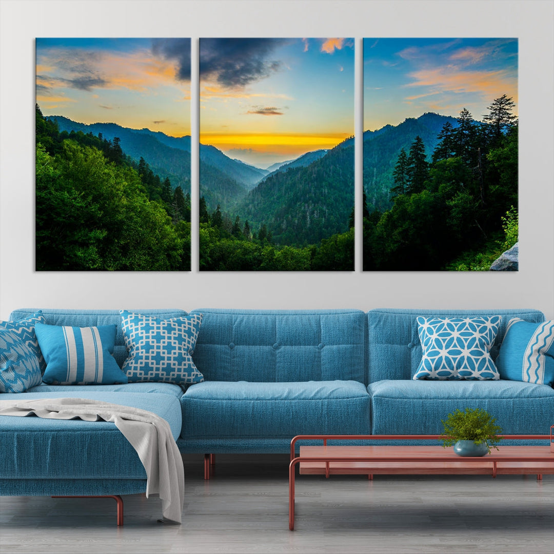 Glamorous Sunset View Mountain Landscape Canvas Wall Art Large Forest Print