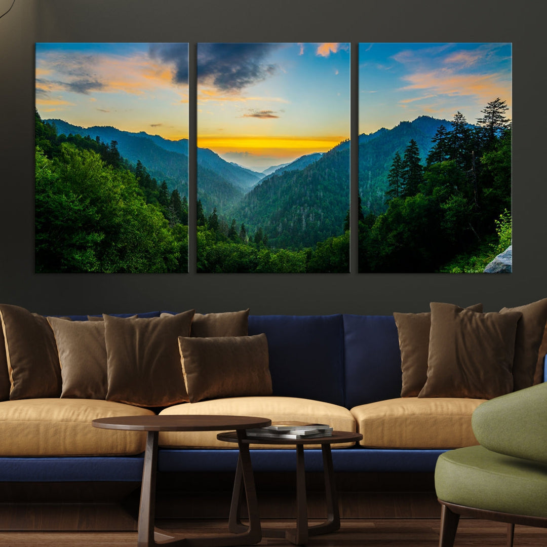 Glamorous Sunset View Mountain Landscape Canvas Wall Art Large Forest Print