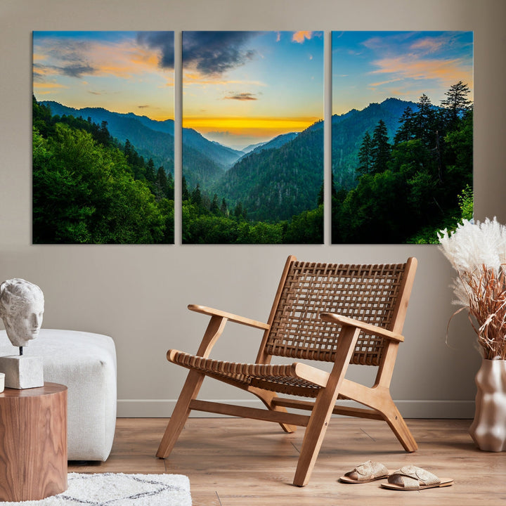 Glamorous Sunset View Mountain Landscape Canvas Wall Art Large Forest Print