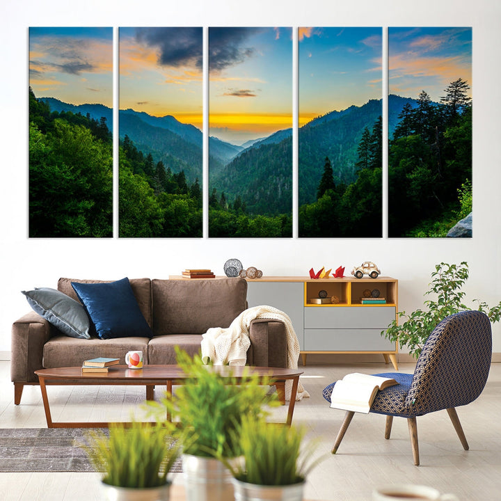 Glamorous Sunset View Mountain Landscape Canvas Wall Art Large Forest Print