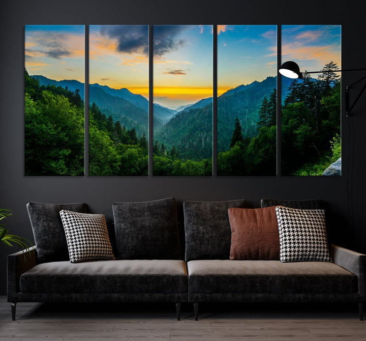 Glamorous Sunset View Mountain Landscape Canvas Wall Art Large Forest Print