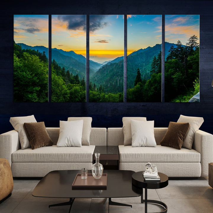 Glamorous Sunset View Mountain Landscape Canvas Wall Art Large Forest Print