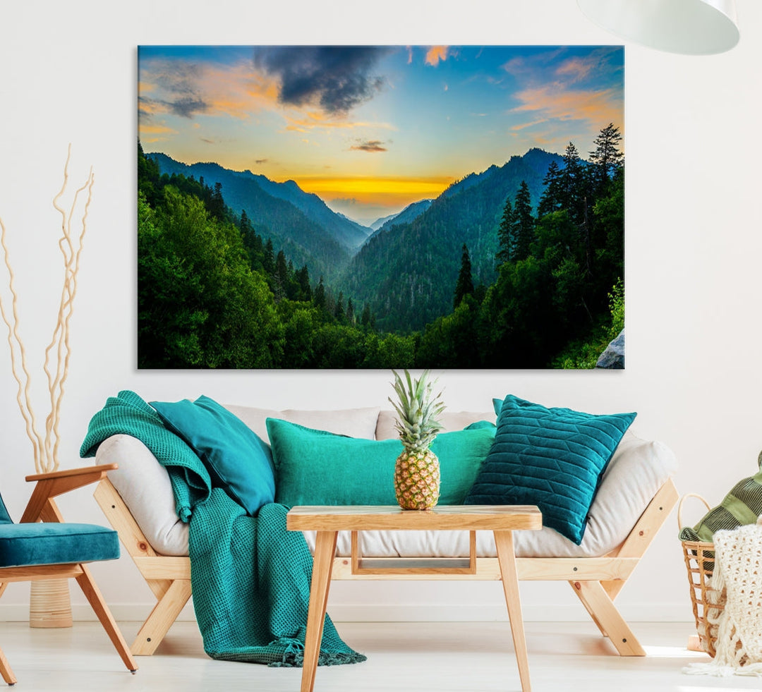 Glamorous Sunset View Mountain Landscape Canvas Wall Art Large Forest Print