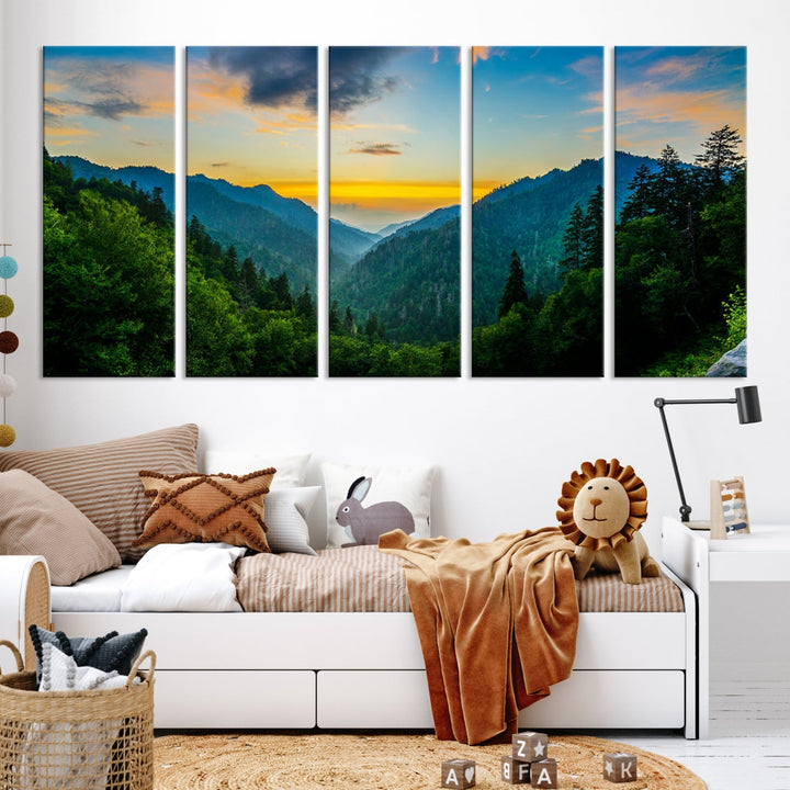 Glamorous Sunset View Mountain Landscape Canvas Wall Art Large Forest Print