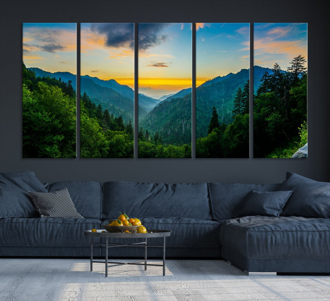 Glamorous Sunset View Mountain Landscape Canvas Wall Art Large Forest Print