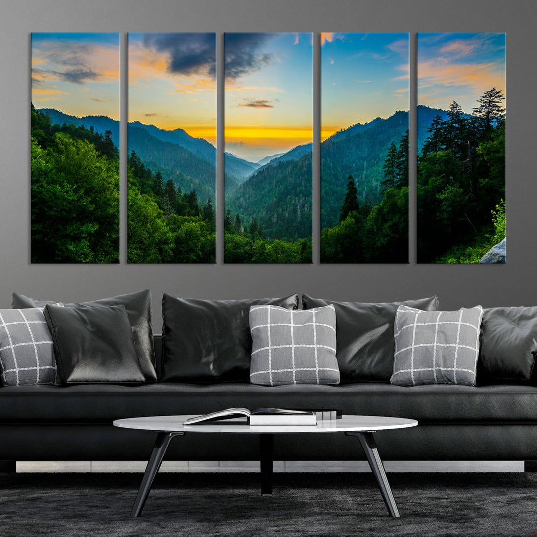 Glamorous Sunset View Mountain Landscape Canvas Wall Art Large Forest Print