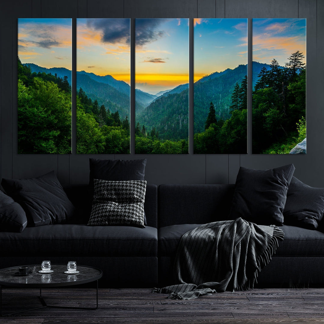 Glamorous Sunset View Mountain Landscape Canvas Wall Art Large Forest Print