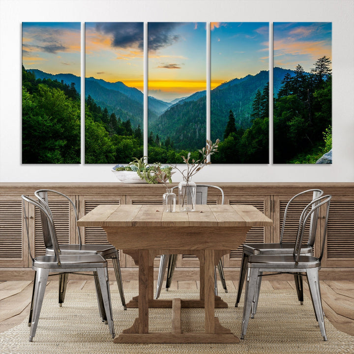 Glamorous Sunset View Mountain Landscape Canvas Wall Art Large Forest Print