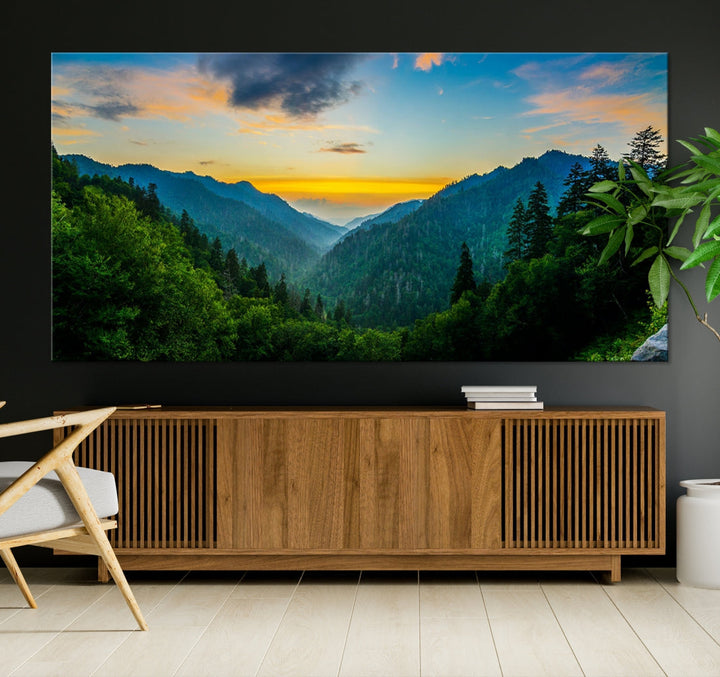 Glamorous Sunset View Mountain Landscape Canvas Wall Art Large Forest Print