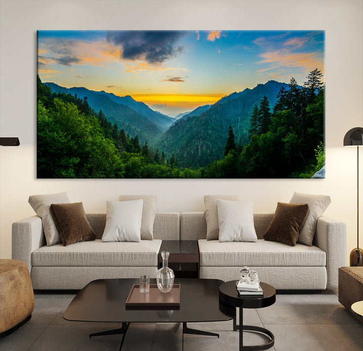 Glamorous Sunset View Mountain Landscape Canvas Wall Art Large Forest Print