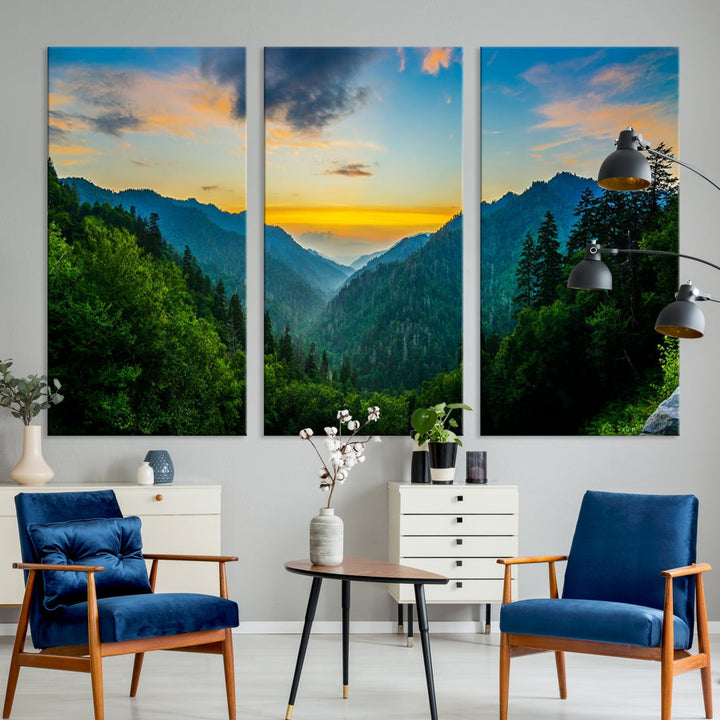 Glamorous Sunset View Mountain Landscape Canvas Wall Art Large Forest Print