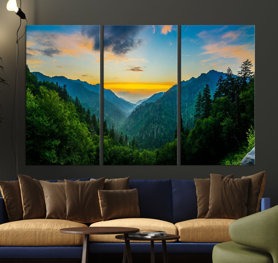 Glamorous Sunset View Mountain Landscape Canvas Wall Art Large Forest Print