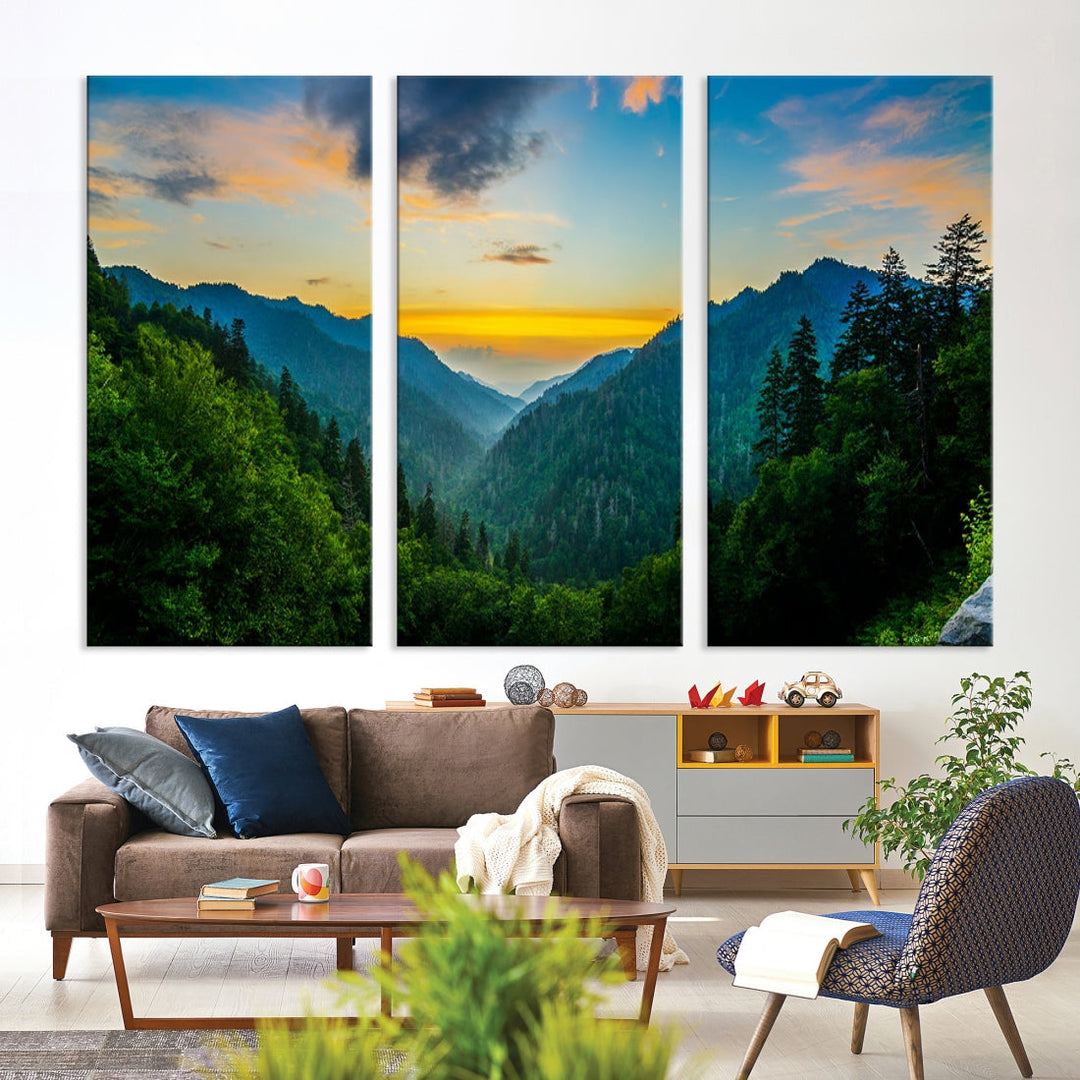 Glamorous Sunset View Mountain Landscape Canvas Wall Art Large Forest Print