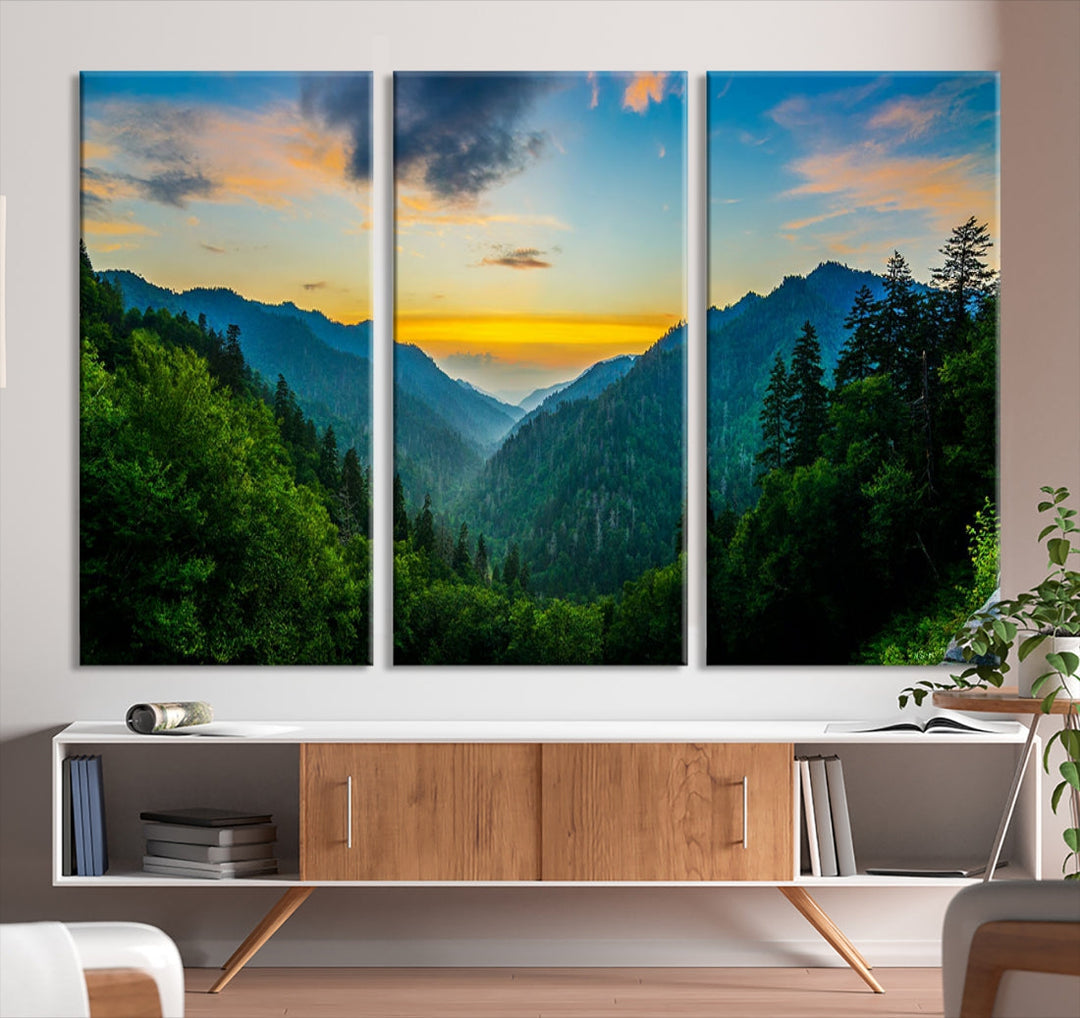 Glamorous Sunset View Mountain Landscape Canvas Wall Art Large Forest Print