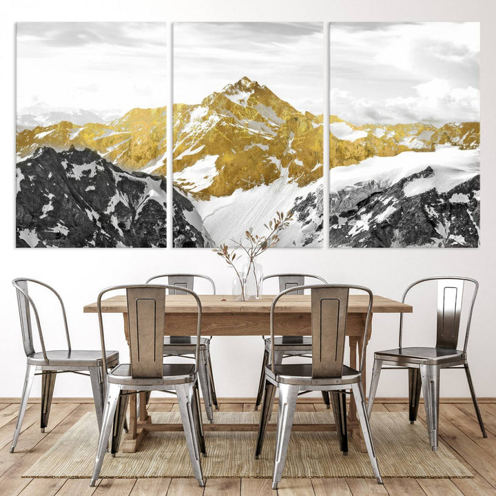 Gold and Black Mountain Range Canvas Wall Art - Luxurious Landscape for Living Room, Office, or Bedroom, Modern Nature-Inspired Decor, Ready to Hang