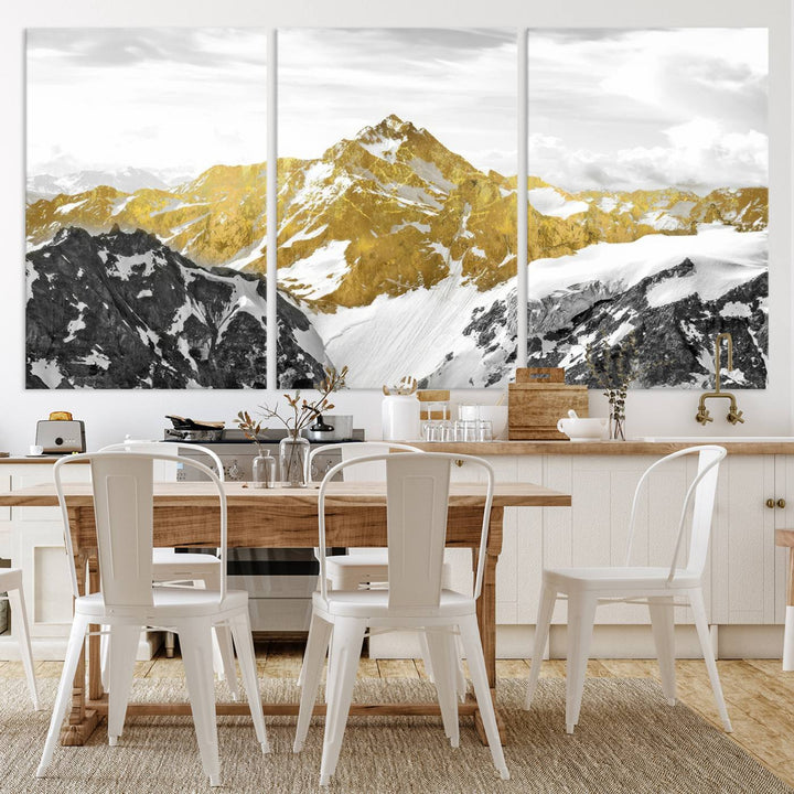 Gold and Black Mountain Range Canvas Wall Art - Luxurious Landscape for Living Room, Office, or Bedroom, Modern Nature-Inspired Decor, Ready to Hang