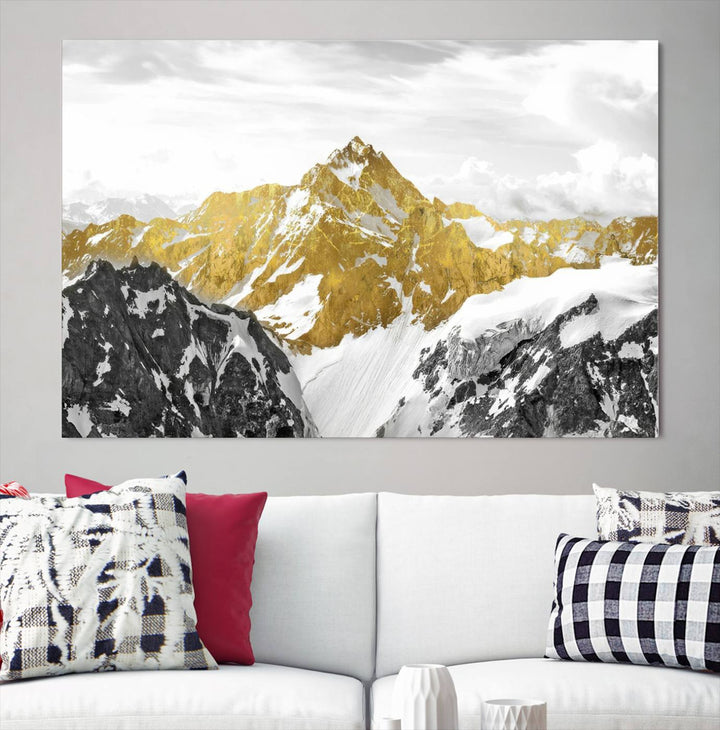 Gold and Black Mountain Range Canvas Wall Art - Luxurious Landscape for Living Room, Office, or Bedroom, Modern Nature-Inspired Decor, Ready to Hang