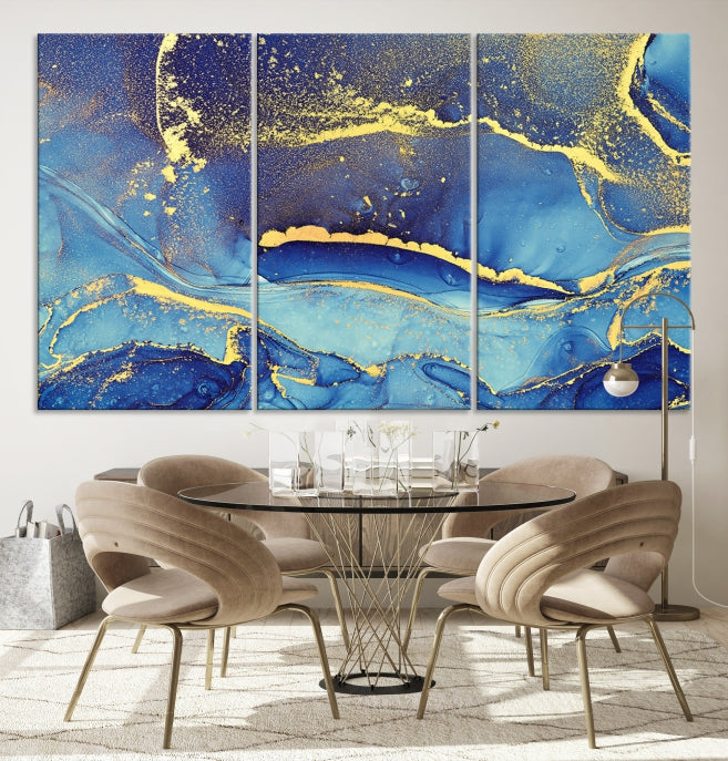 Gold Blue Modern Abstract Canvas Wall Art Print