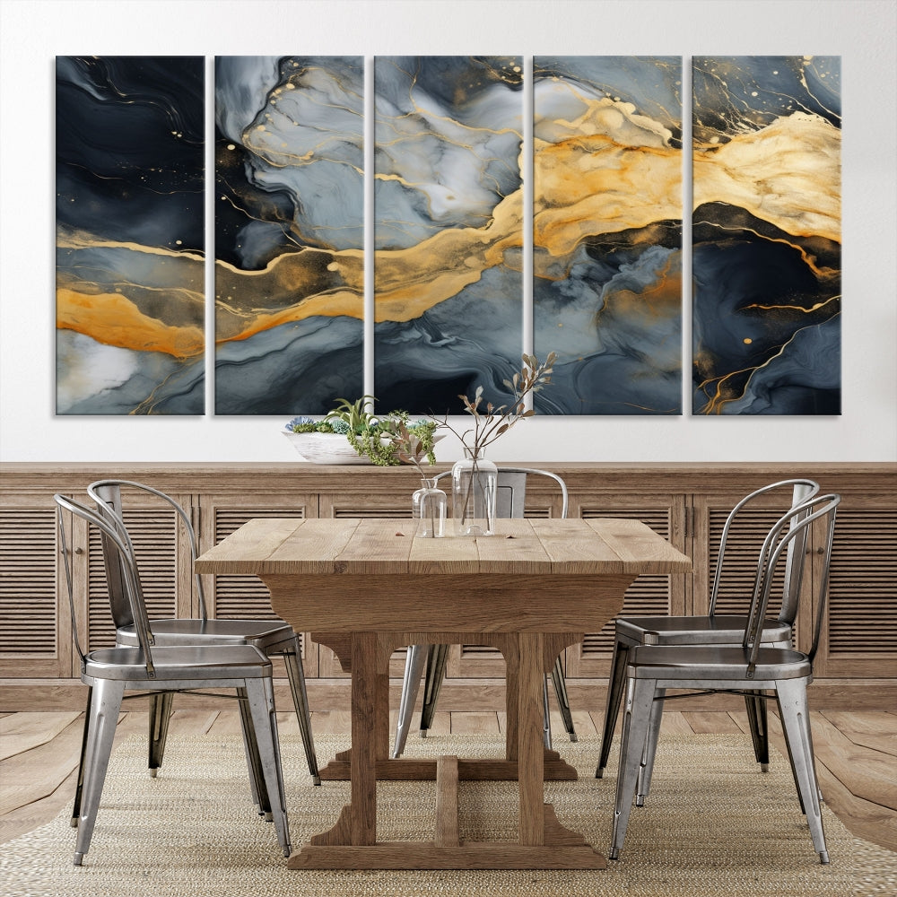 Gold Fluid Abstract Painting Canvas Wall Art Print Modern Decorative Artwork for Living Room