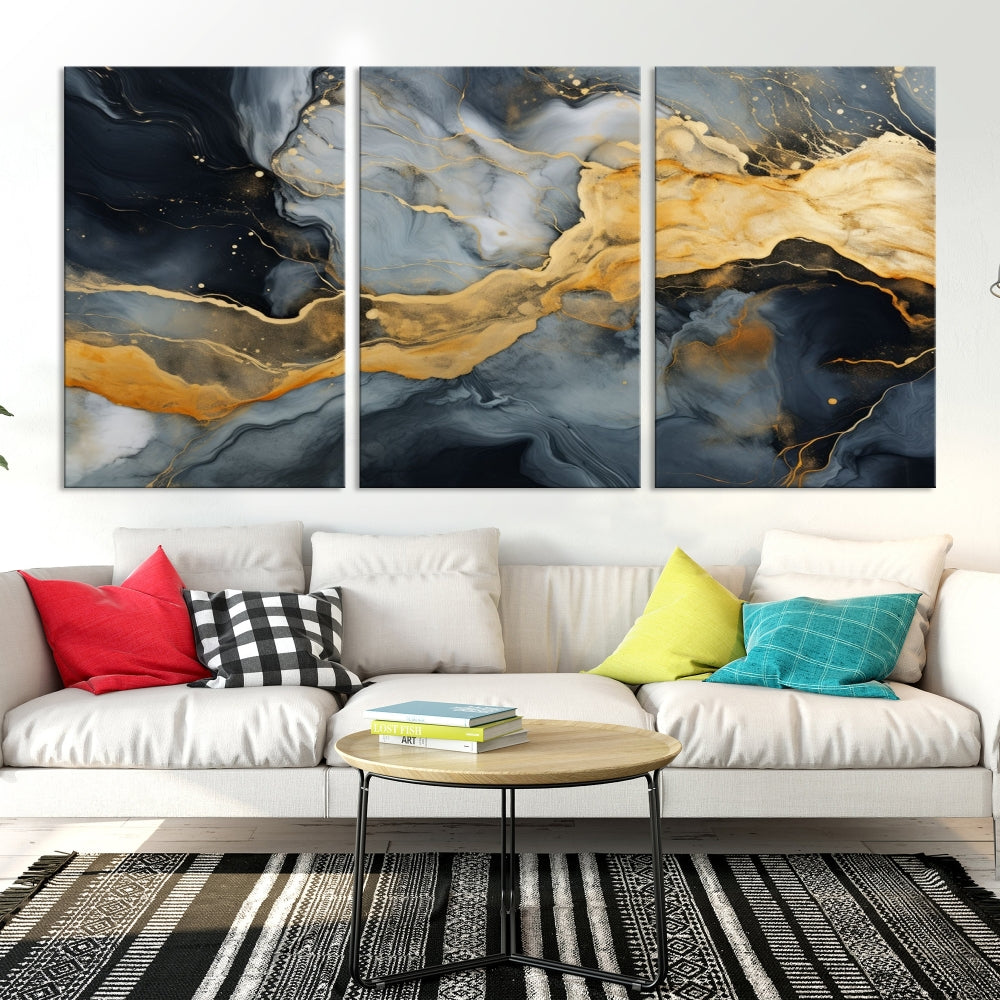 Gold Fluid Abstract Painting Canvas Wall Art Print Modern Decorative Artwork for Living Room