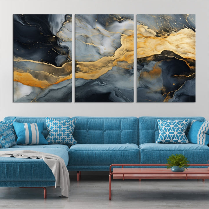 Gold Fluid Abstract Painting Canvas Wall Art Print Modern Decorative Artwork for Living Room