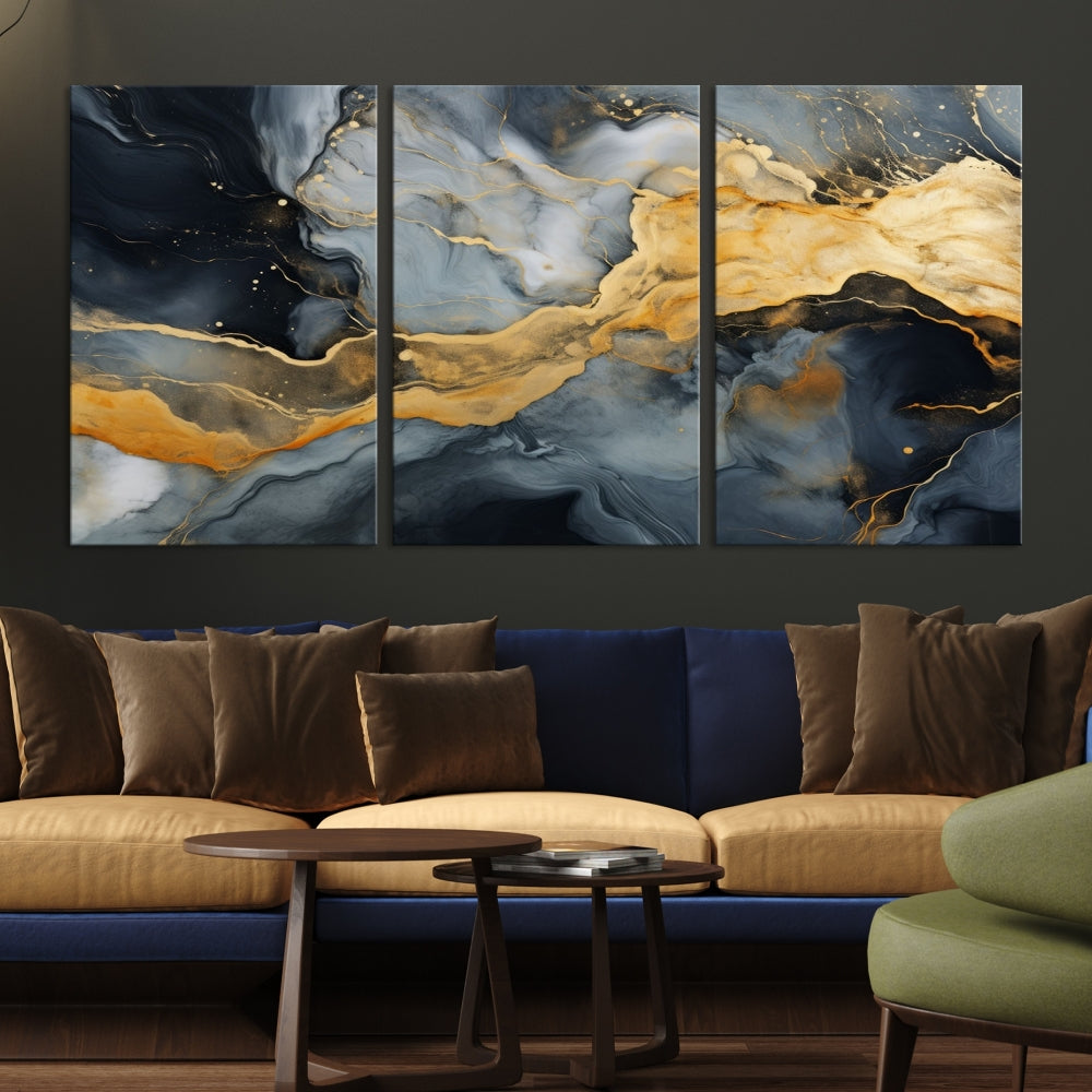 Gold Fluid Abstract Painting Canvas Wall Art Print Modern Decorative Artwork for Living Room