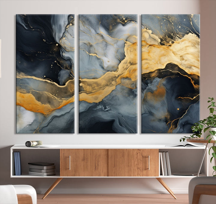 Gold Fluid Abstract Painting Canvas Wall Art Print Modern Decorative Artwork for Living Room