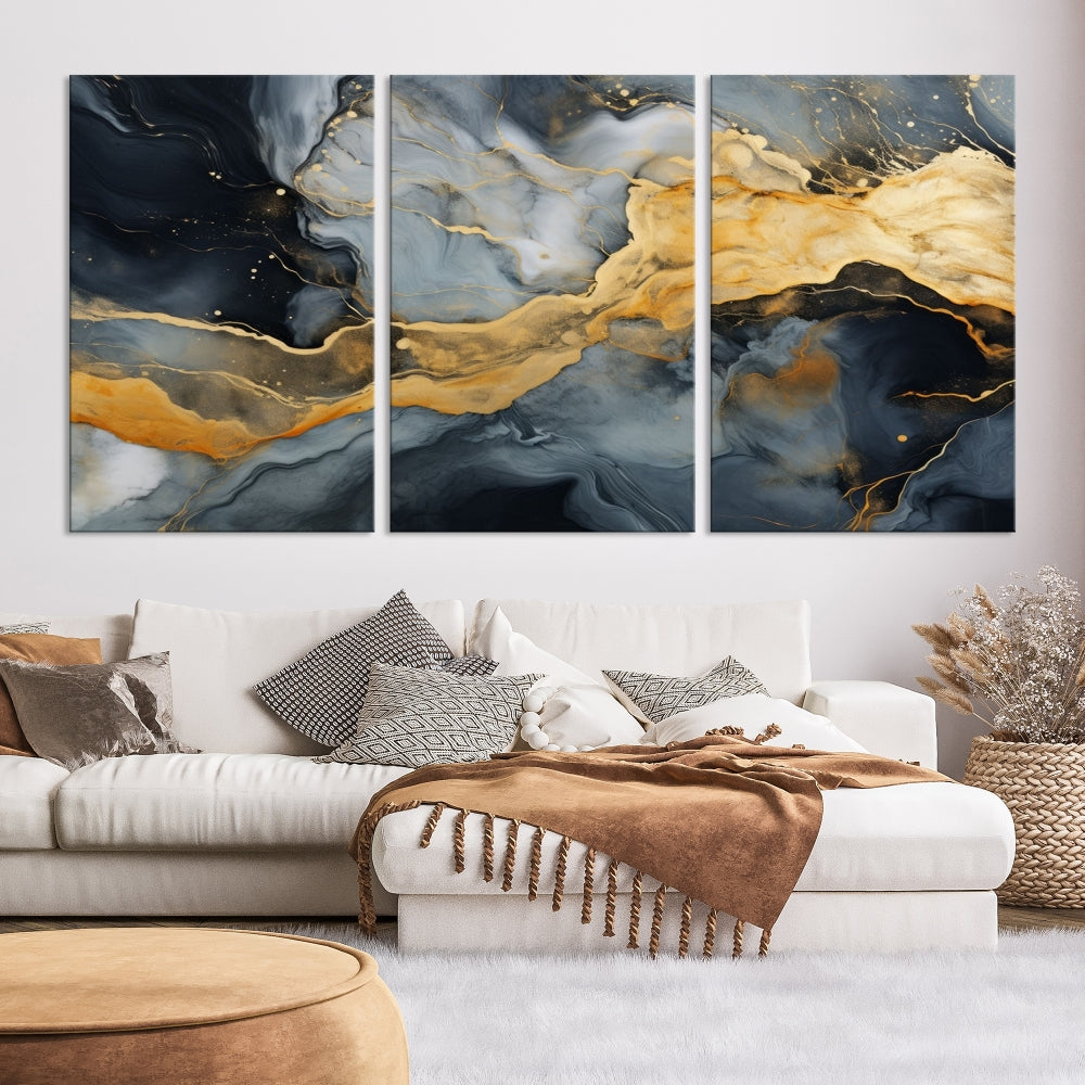 Gold Fluid Abstract Painting Canvas Wall Art Print Modern Decorative Artwork for Living Room