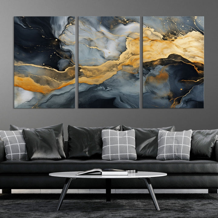 Gold Fluid Abstract Painting Canvas Wall Art Print Modern Decorative Artwork for Living Room