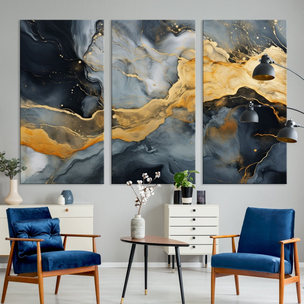 Gold Fluid Abstract Painting Canvas Wall Art Print Modern Decorative Artwork for Living Room