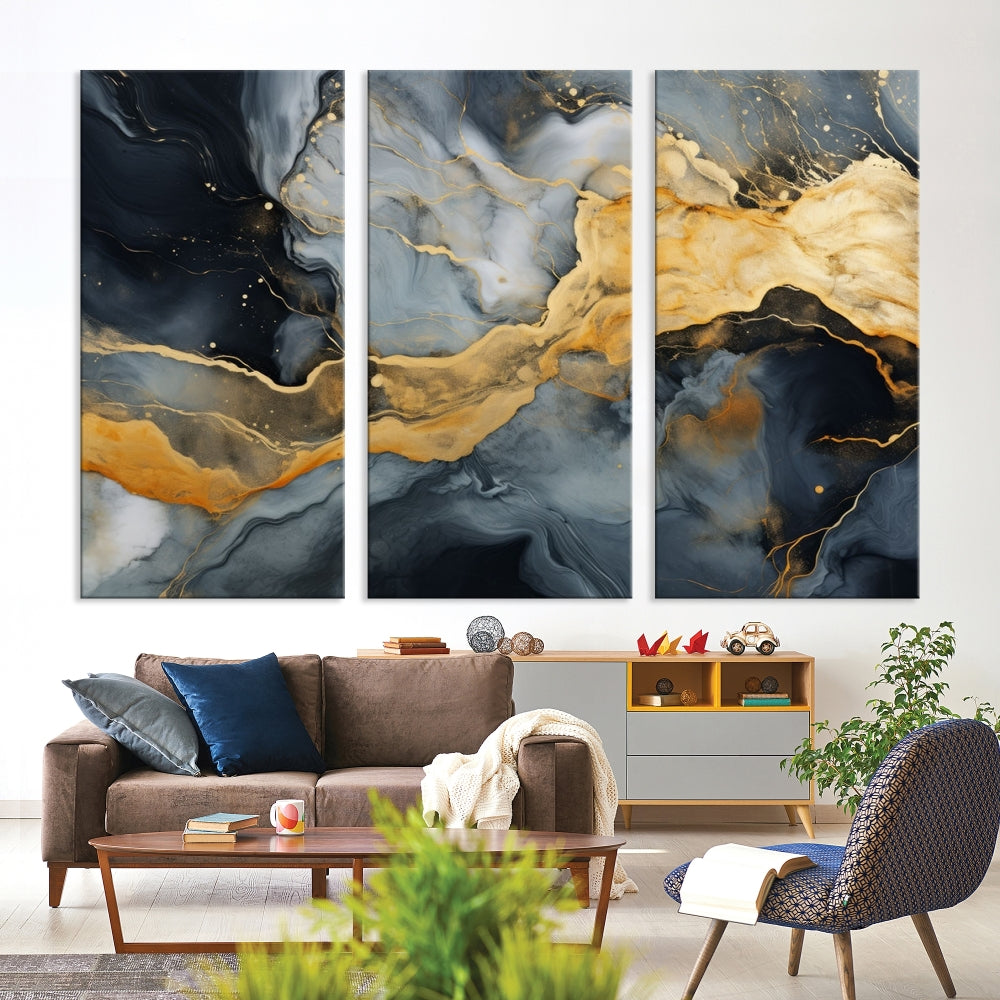 Gold Fluid Abstract Painting Canvas Wall Art Print Modern Decorative Artwork for Living Room