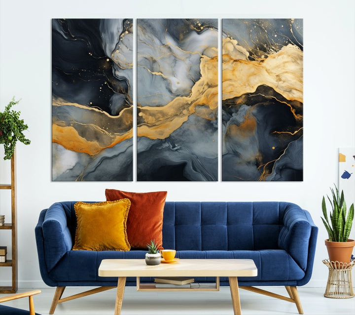 Gold Fluid Abstract Painting Canvas Wall Art Print Modern Decorative Artwork for Living Room