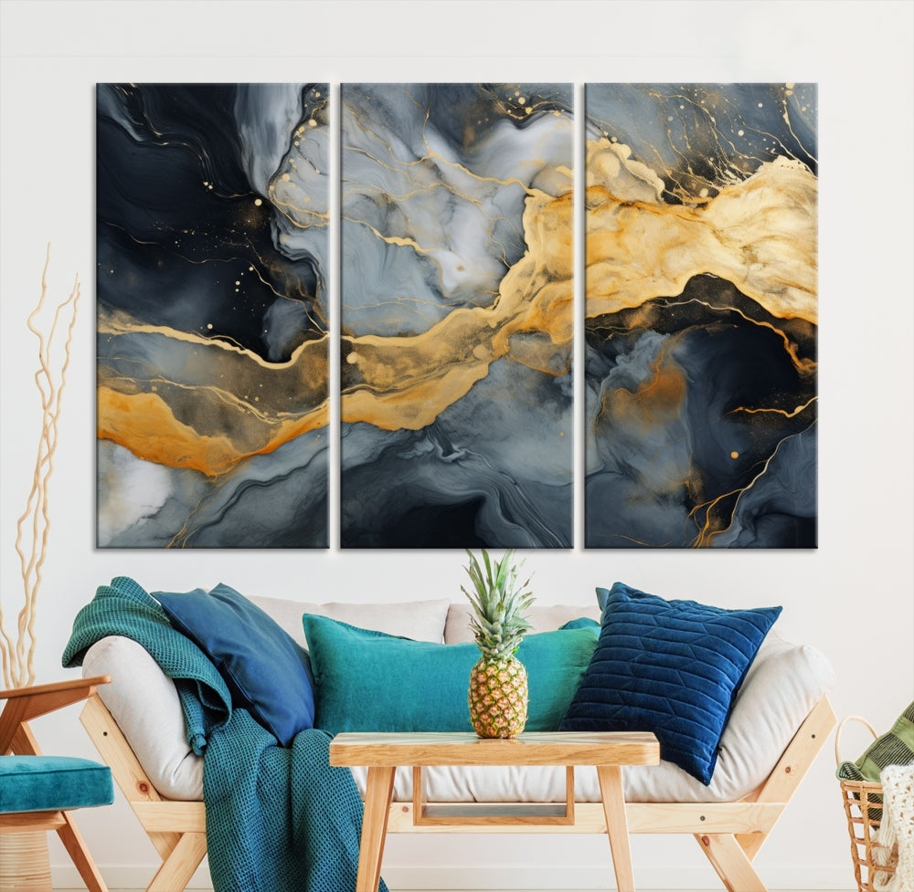 Gold Fluid Abstract Painting Canvas Wall Art Print Modern Decorative Artwork for Living Room