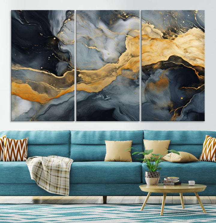 Gold Fluid Abstract Painting Canvas Wall Art Print Modern Decorative Artwork for Living Room