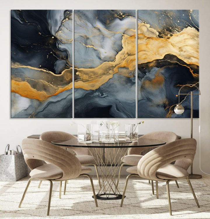 Gold Fluid Abstract Painting Canvas Wall Art Print Modern Decorative Artwork for Living Room