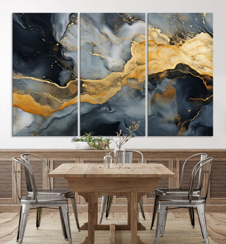 Gold Fluid Abstract Painting Canvas Wall Art Print Modern Decorative Artwork for Living Room