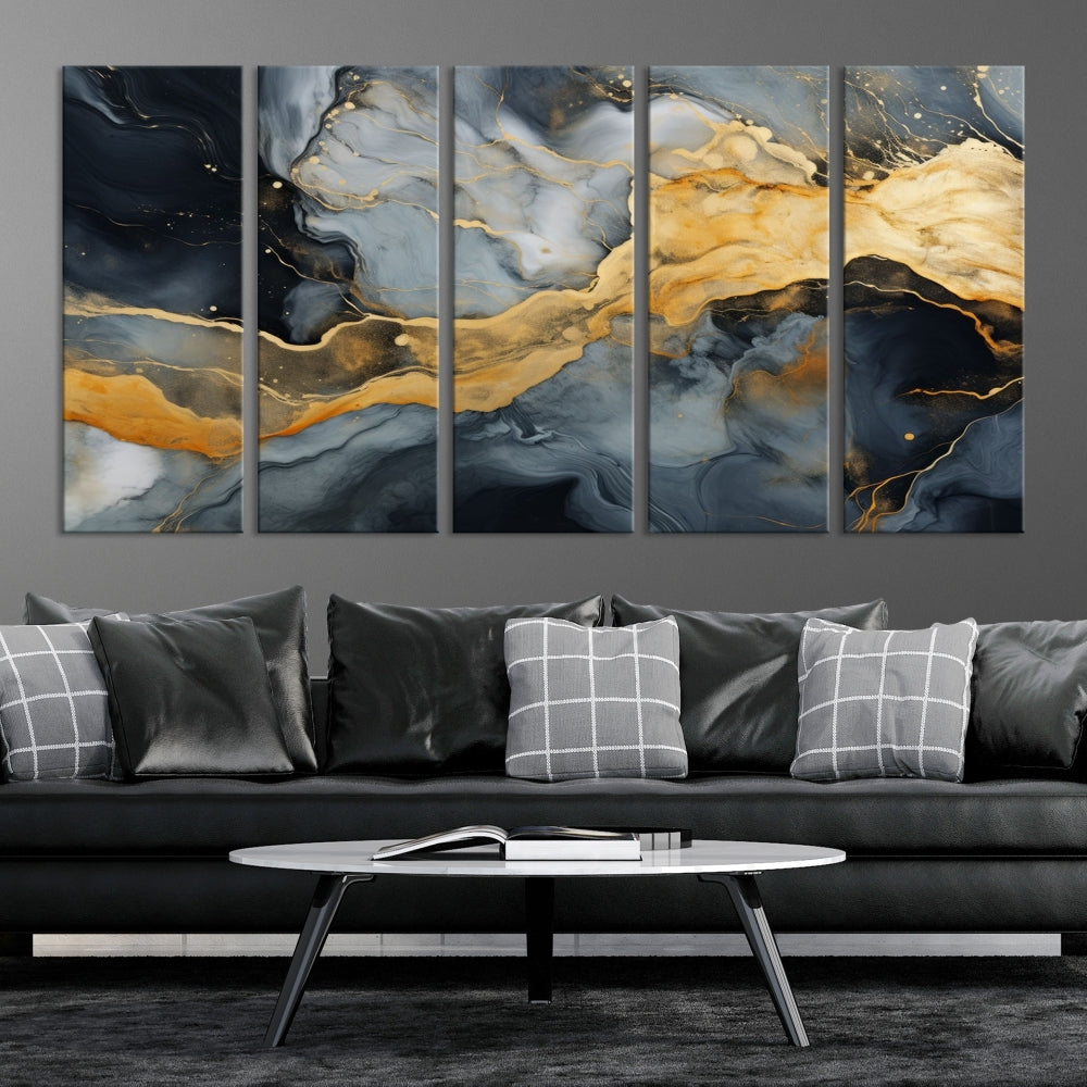 Gold Fluid Abstract Painting Canvas Wall Art Print Modern Decorative Artwork for Living Room