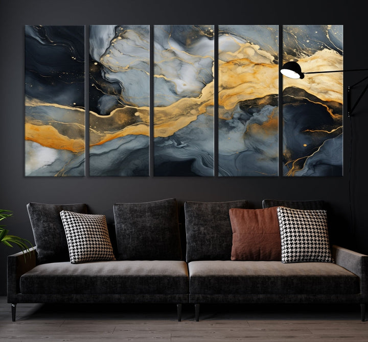 Gold Fluid Abstract Painting Canvas Wall Art Print Modern Decorative Artwork for Living Room