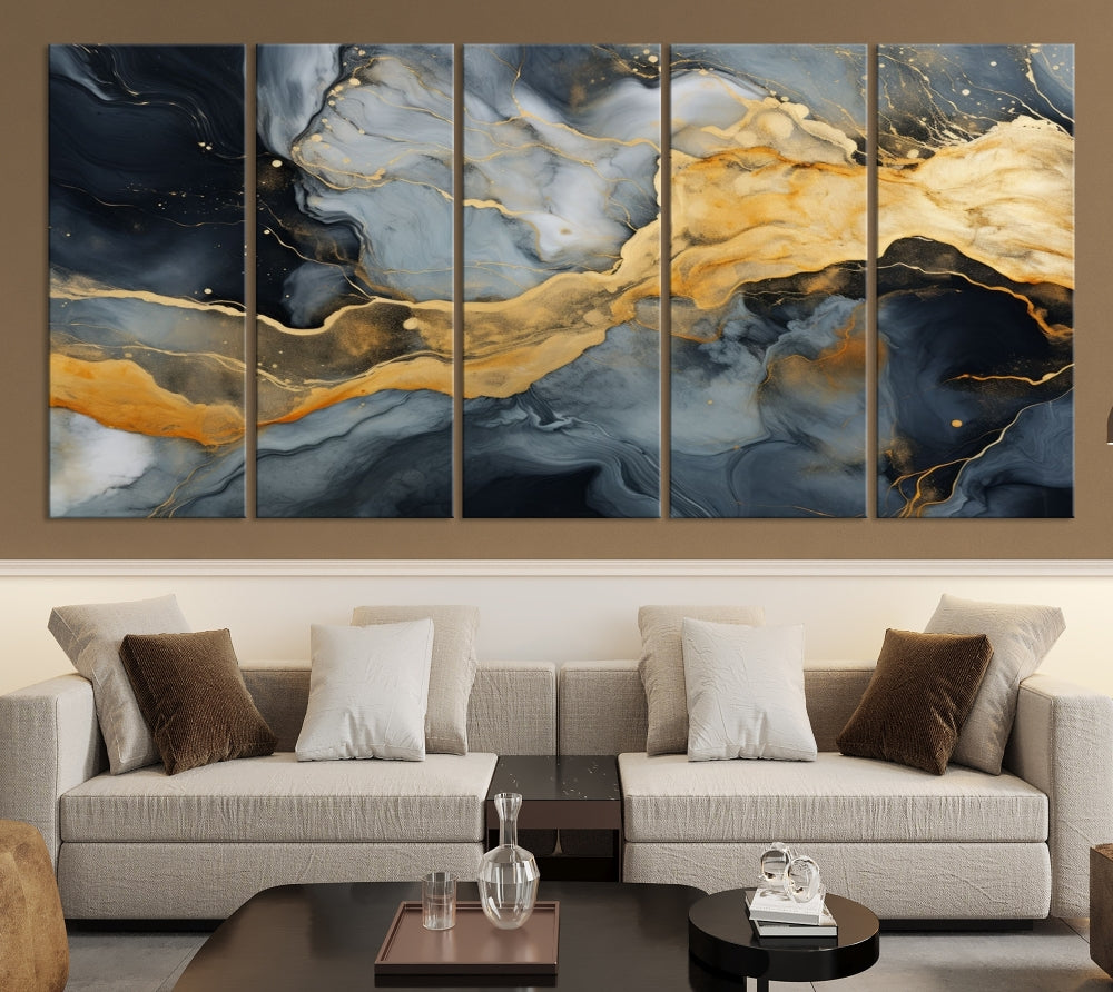 Gold Fluid Abstract Painting Canvas Wall Art Print Modern Decorative Artwork for Living Room