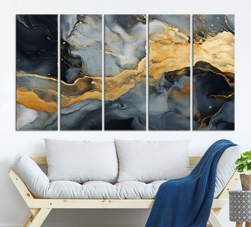 Gold Fluid Abstract Painting Canvas Wall Art Print Modern Decorative Artwork for Living Room