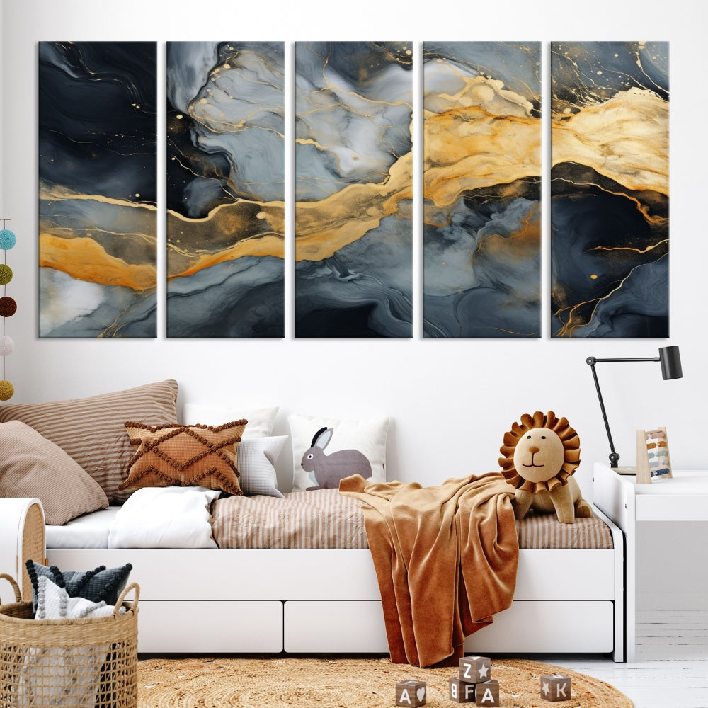 Gold Fluid Abstract Painting Canvas Wall Art Print Modern Decorative Artwork for Living Room