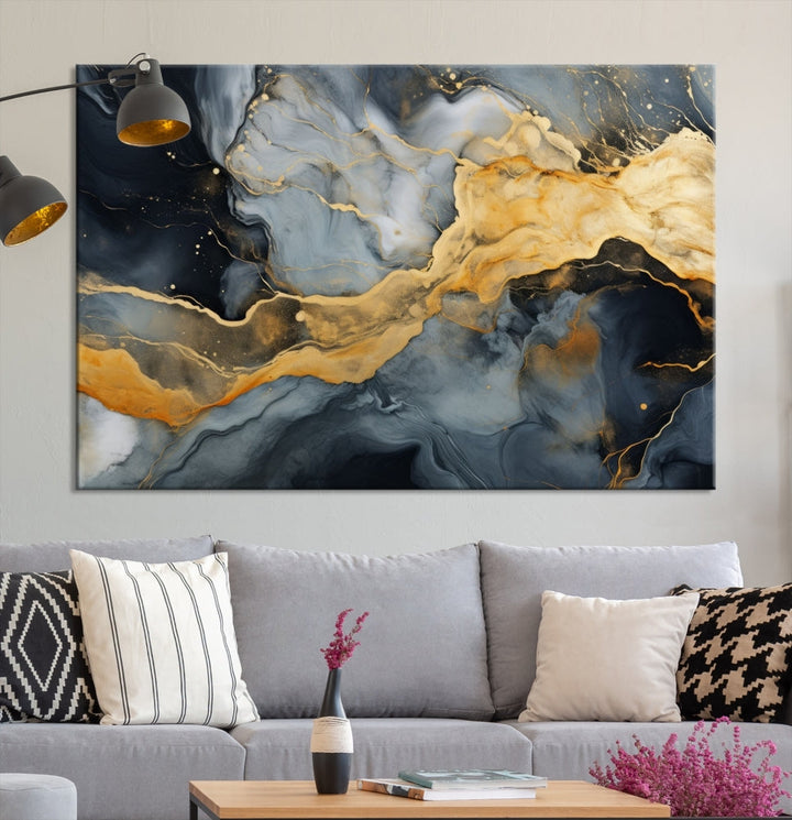 Gold Fluid Abstract Painting Canvas Wall Art Print Modern Decorative Artwork for Living Room